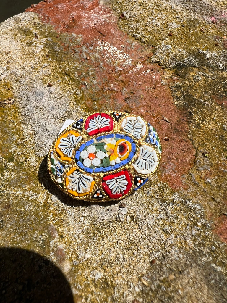 Mosaic oval floral pin