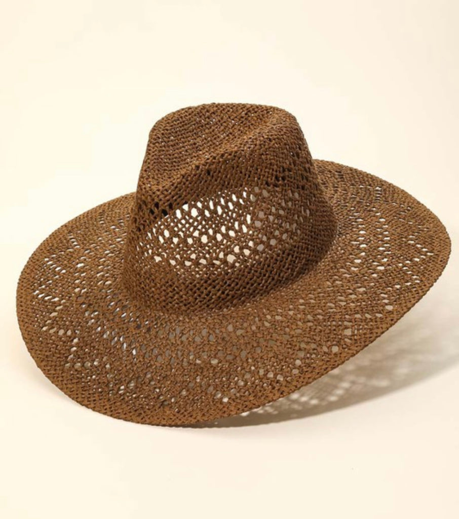 Brown straw cowgirl hat